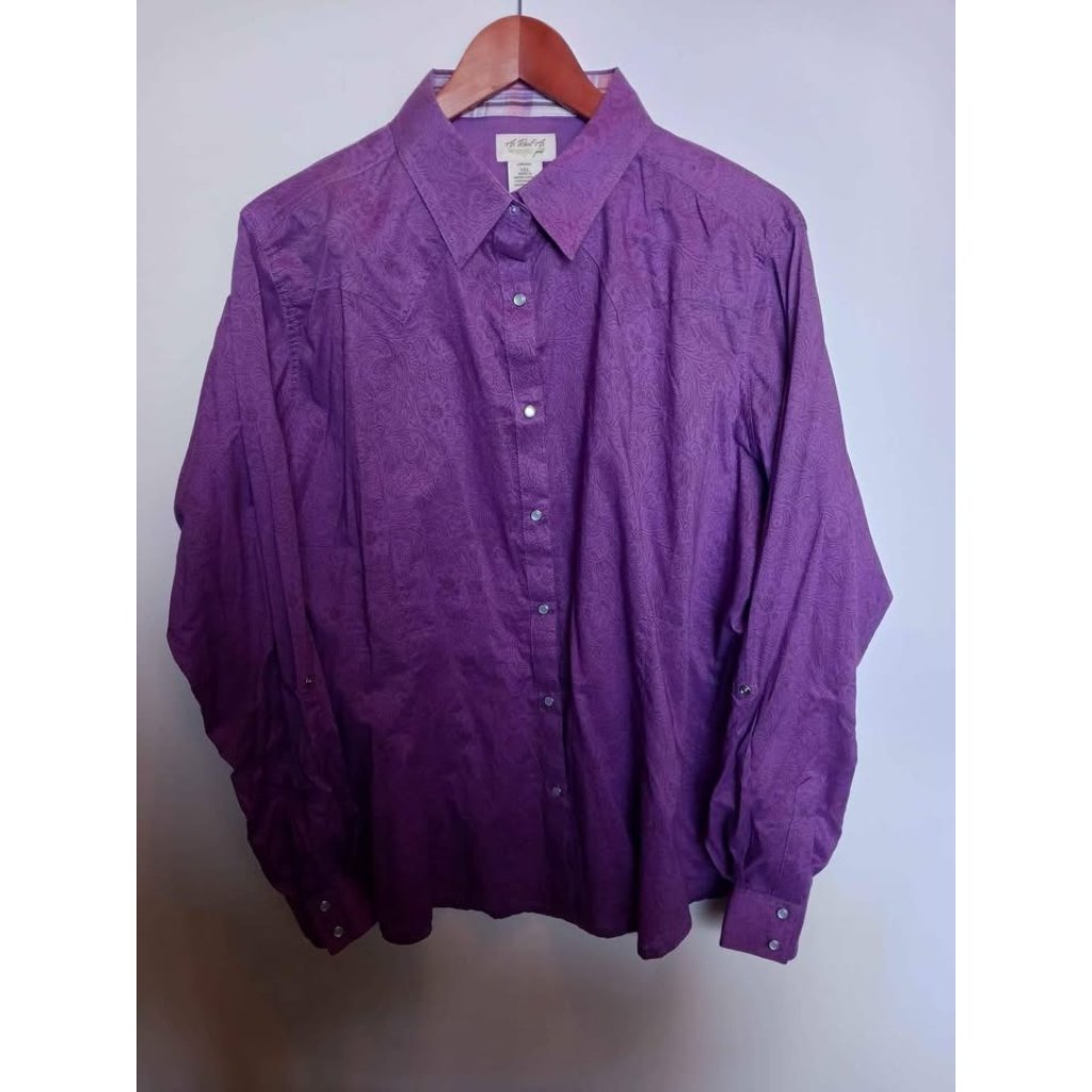 Wrangler As Real As Mens Western Shirt 3xl Purple Paisley Long Sleeve Button Dow